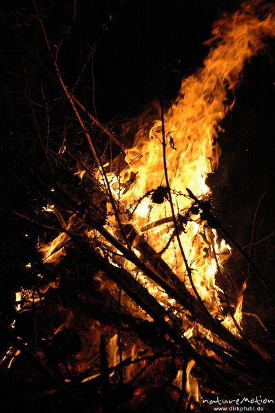 Osterfeuer im Garten von Renate Karwehl, Funkenflug, Flammen, Hamburg, Deutschland