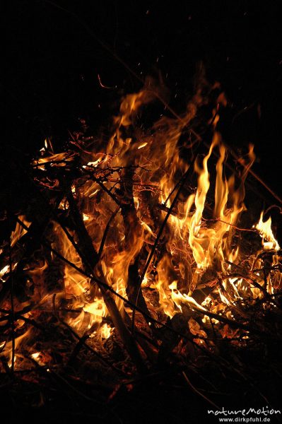 Osterfeuer im Garten von Renate Karwehl, Funkenflug, Flammen, Hamburg, Deutschland