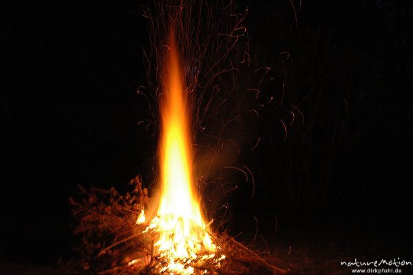 Osterfeuer im Garten von Renate Karwehl, Funkenflug, Flammen, Hamburg, Deutschland