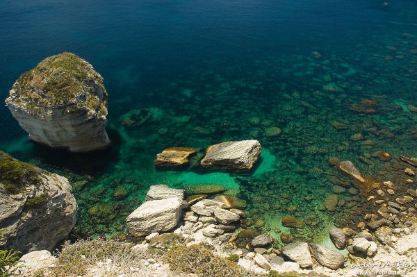 Kreidefelsen im blauen Wasser, Bonifacio, Korsika, Frankreich