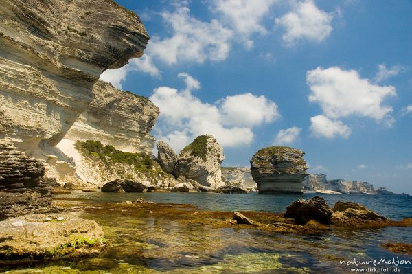 Kreidefelsen im blauen Wasser, Bonifacio, Korsika, Frankreich