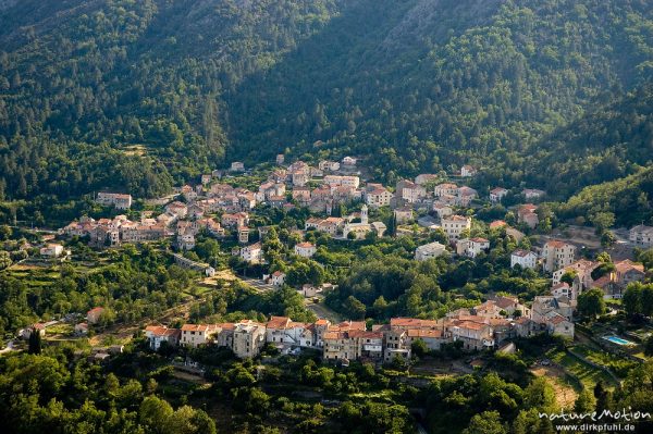 korsisches Bergdorf, Vivario im Abendlicht, Korsika, Frankreich