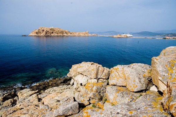 Halbinsel mit Leuchtturm, Hafen von Ille Rousse, Korsika, Frankreich