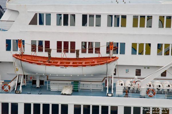 Rettungsboot, Fährschiff, Hafen von Bastia, Korsika, Frankreich