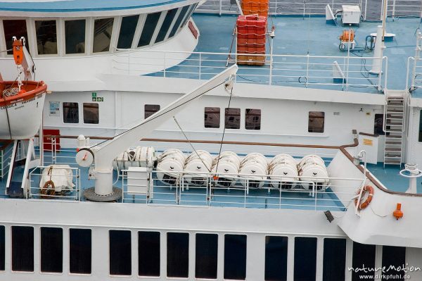 Rettungsinseln, Fährschiff, Hafen von Bastia, Korsika, Frankreich