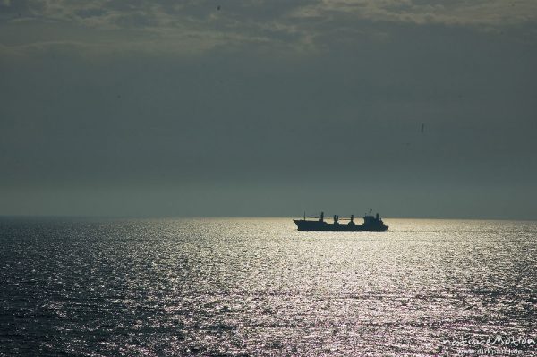 Stückgutfrachter im Abendlicht, Bucht von Genua, Genua, Italien