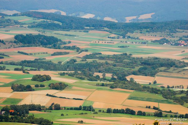 Felder und Ackerflächen im Herbst, Blick vom Hohen Meißner nach Osten, Teil eines Panoramas, Hoher Meißner, Deutschland