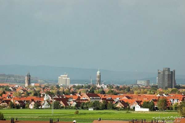 Silhouette von Göttingen: Johanniskirche, Iduna-Zentrum, Jacobikirche, Neues Rathaus, Göttingen, Deutschland