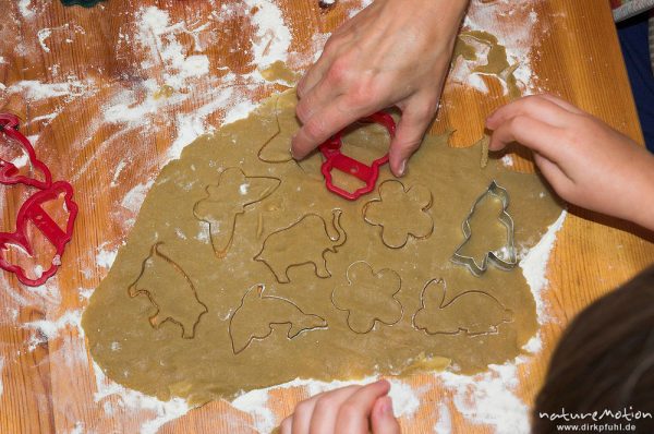 Manuel, Susanne und Franziska Gröne beim Kekse backen, Göttingen, Deutschland