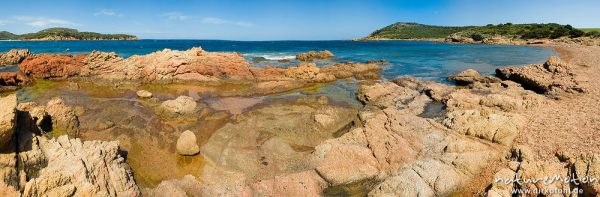 Felsküste, rote Felsen, Bucht von Rondinaria, Korsika, Frankreich