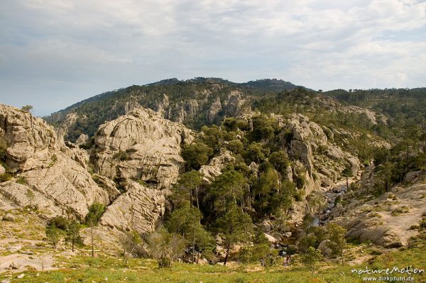 Felsen und Höhenzüge, Oso-Schlucht, Piscia di Gallo, Korsika, Frankreich