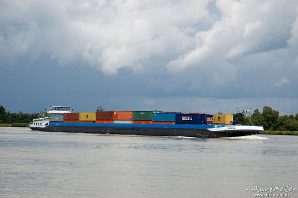 Containerschiff, Rhein bei Baden-Baden, Rhein, Deutschland