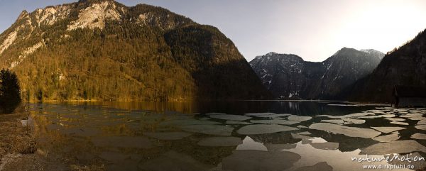 Eisschollen auf dem Königssee, Blick nordostwärts auf Ebenhorn, Königssee, Deutschland