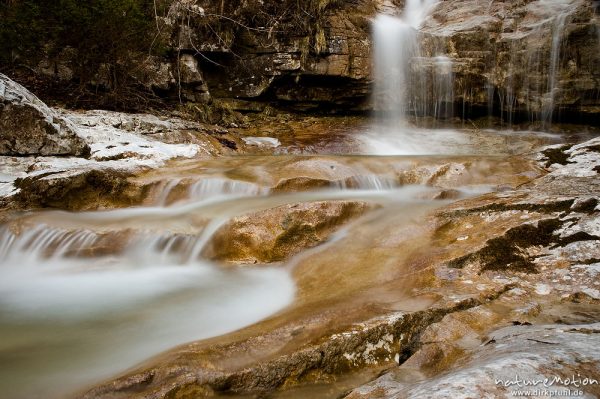 Königsbachfall, Wasserfall, teilweise vereist, Abendlicht, Königssee, Deutschland