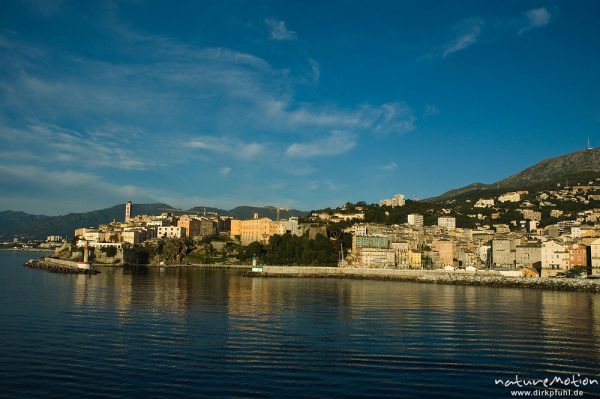 Bastia, Hafenmole und Altstadt im Morgenlicht, Korsika, Frankreich