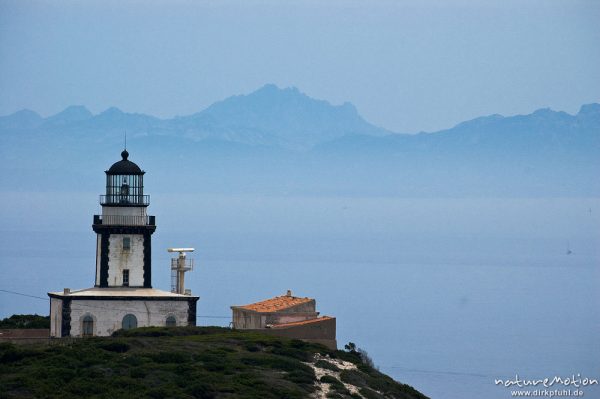 Leuchtturm am Capo Pertusato, Blick auf Sardinien, Korsika, Frankreich