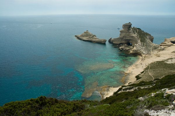 Felsküste mit verwitterten Kalksteinfelsen, Capo Pertusato, Korsika, Frankreich