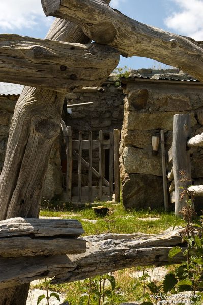 Zäune und Tor, Berghütte, Begerie de Cappelacio, Korsika, Frankreich