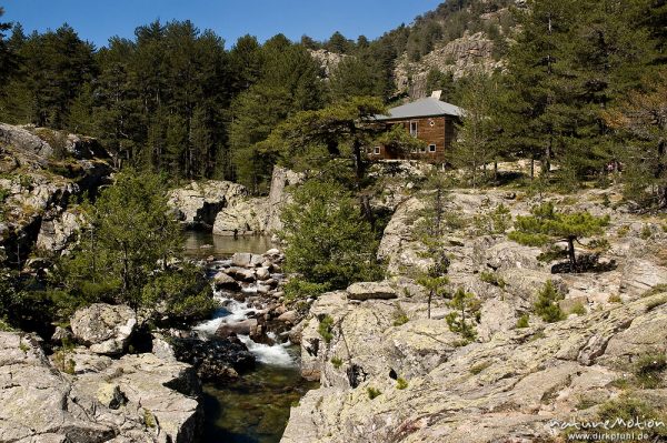 Refuge de Sega, neue Sega-Hütte am Tavignano, Korsika, Frankreich