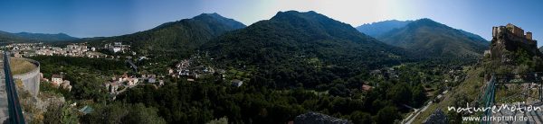 Corte, Talausgänge von Restonica und Tavignano, Panoramablick vom Belvedere, Zitadelle, Korsika, Frankreich