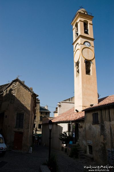 Kirchturm, Verkündigungskirche Eglise de l'Annociation, Corte, Korsika, Frankreich