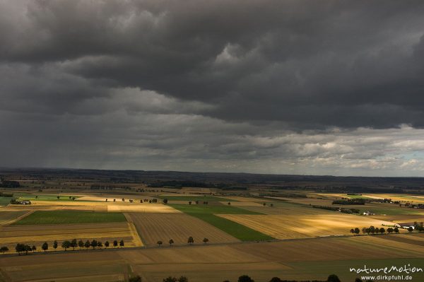 Regenwolken über einem Muster aus Getreidefelder, Wolkenschatten, Warburg, Deutschland