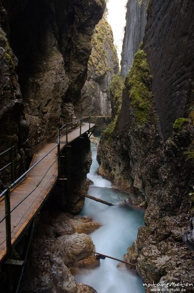 Klamm, Schlucht mit scheumendem Bergbach, Leutaschklamm, Mittenwald Oberbayern, Deutschland