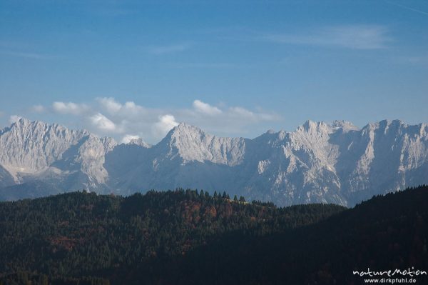 Höhenzüge des Karwendel im Abendlicht, Blick von der Gschwandt-Alm, Garmisch-Partenkirchen, Deutschland