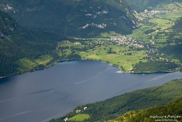 Blick auf Stara Fucina und Bohinjer See, Vogel (Berggipfel), Slowenien