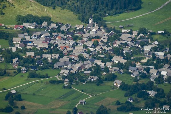 Blick auf Stara Fucina, Vogel (Berggipfel), Slowenien