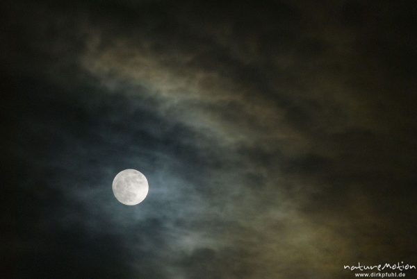 Mond, Vollmond, ziehende Wolken mit Lichthof, Göttingen, Deutschland