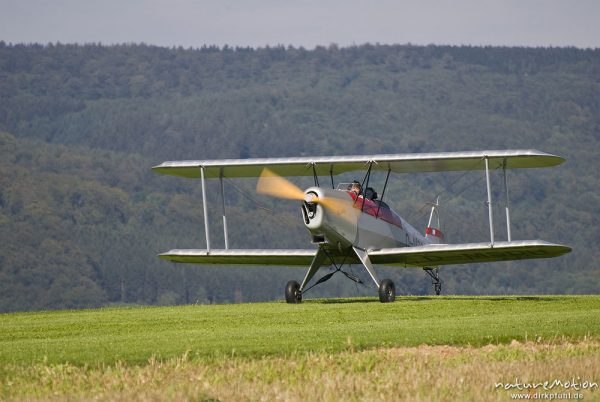 Platzer Kiebitz, zweisitziger Ultraleicht Doppeldecker, Start von Segelflugplatz, Flugtag Uslar, Uslar, Deutschland