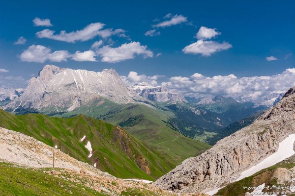 Langkofel, Plattkofel, Sella, Wanderweg zwischen Plattkofelhütte und Tierser Alpl Hütte, Seiseralm (Südtirol), Italien