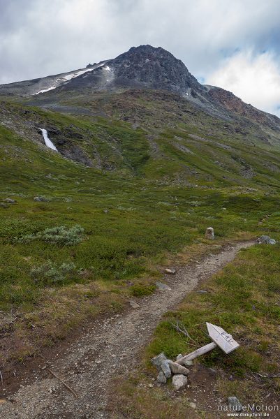 Wegmarkierung "Brücke" über den Glopaa, Wanderweg Memurubu - Glitterheim, Jotunheimen, Jotunheimen, Norwegen