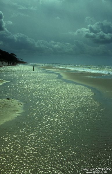 Strand mit ablaufendem Wasser, Lichtreflexe, Darsser Weststrand, ,