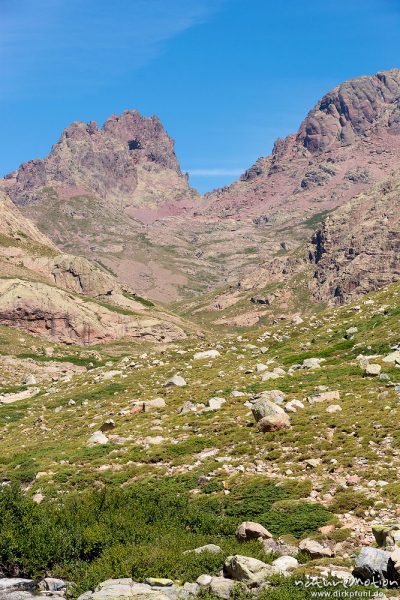 Tal des Golo, Blick auf Paglia Orba, Weg zur Hütte Ciottuli di i Mori, Korsika, Frankreich