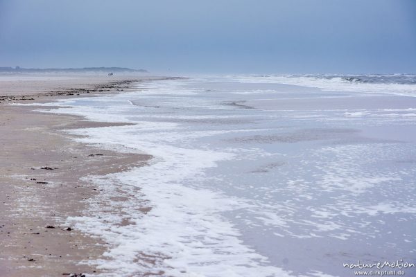 Spülsaum mit Brandung und Schaum, Strand bei ablaufendem Wasser, Spiekeroog, Deutschland