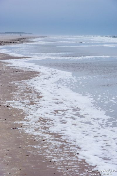 Spülsaum mit Brandung und Schaum, Strand bei ablaufendem Wasser, Spiekeroog, Deutschland