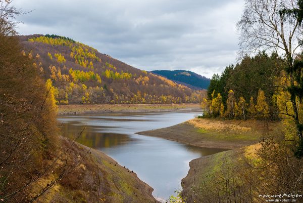 Sösestausee, niedriger Wasserstand, Osterode am Harz, Deutschland