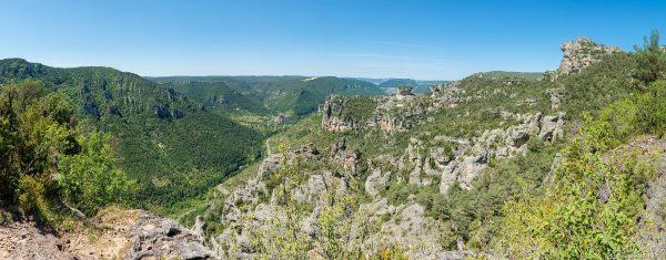 Felsformationen, Tal der Jonte, Felswanderung Schluchtenwelt bei le Rozier, Gorges de la Jonte, Le Rozier, Frankreich