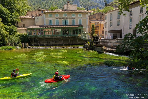 Quellfluss der Sorgue, Paddler, Fontaine-de-Vaucluse, L'Isle-sur-la-Sorgue - Provence, Frankreich
