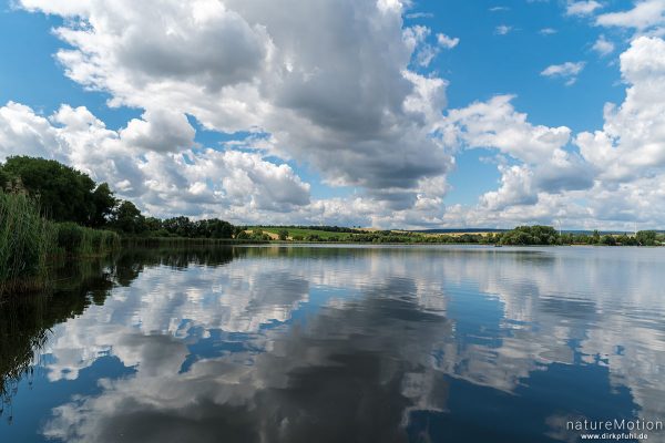 Sommerhimmel, Wolken spiegeln sich im See, Seeburger See, Seeburger See, Deutschland