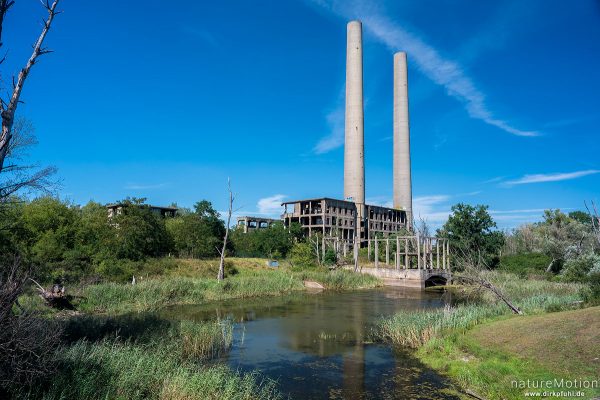 Ruine einer Fabrik, Schornsteine, Eisenhüttenstadt, Deutschland