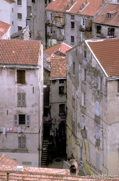 Dächer und Fassaden der Altstadt von Corte, Korsika, Frankreich