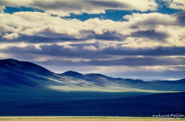Steppe mit Höhenzügen, bewölkter Himmel, Wolkenschatten, Changai, Mongolei