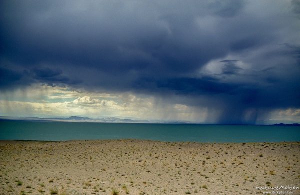 Gewitterwolken und Regen über dem Char-Us-Nuur, Wüste Gobi, Mongolei