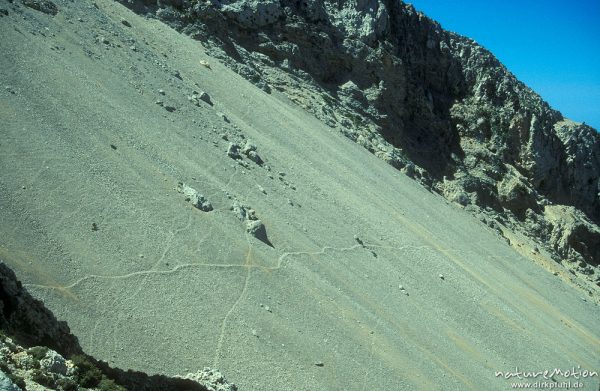 Schuttfeld mit Pfaden, Hang des Gingolos, Kreta, Griechenland