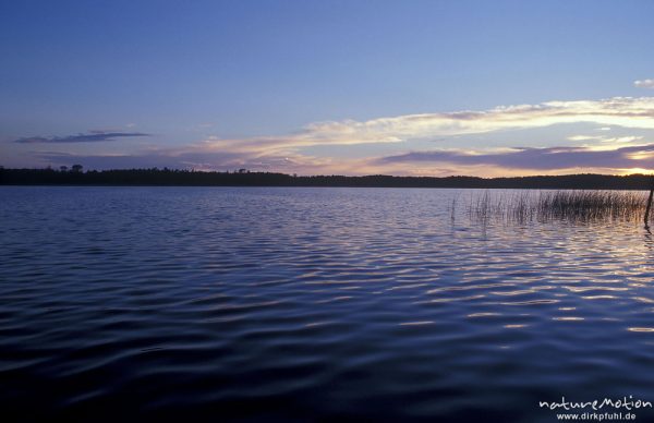Sonnenuntergang, Gabenowsee, schönes Lichtspiel auf der Wasseroberfläche, Mecklenburger Seen, Deutschland