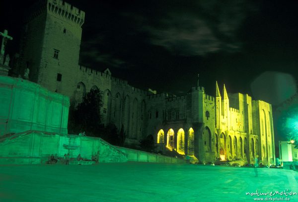 Avignon, Papstpalast, nächtliche Beleuchtung, Skater, Avignon, Frankreich